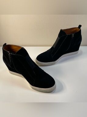 Linea Paolo Wedge Sneaker Black Suede Platform Shoes Bootie Street Style Size 10